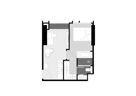 Планировка кондомониума 1 спальня в ЖК Park Origin Thonglor № 11027 (2D)