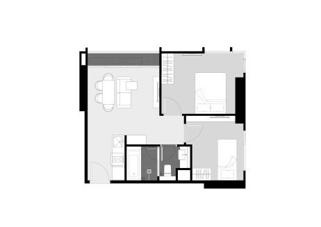 Condominium floor plan, 2 bedrooms in Park Origin Thonglor No. 11030 (2D)