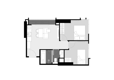 Condominium floor plan, 2 bedrooms in Park Origin Thonglor No. 11031 (2D)