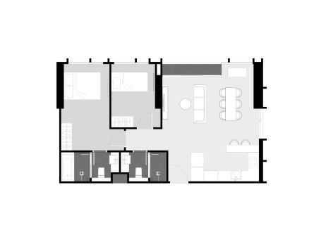 Condominium floor plan, 3 bedrooms in Park Origin Thonglor No. 11035 (2D)